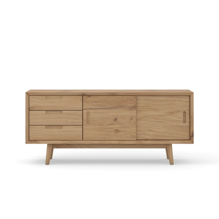 Komoda z litego drewna 160 × 70 × 45 cm – 3 szuflady i przesuwne fronty